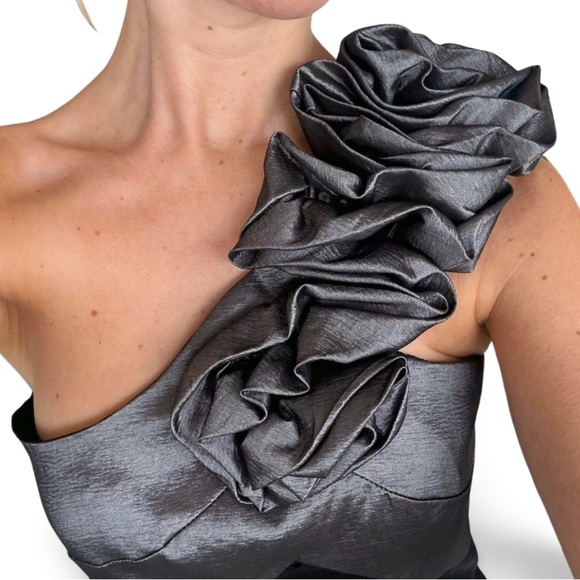 80s RETRO SILVER AND BLACK COCKTAIL MINI DRESS - Picture 4 of 7